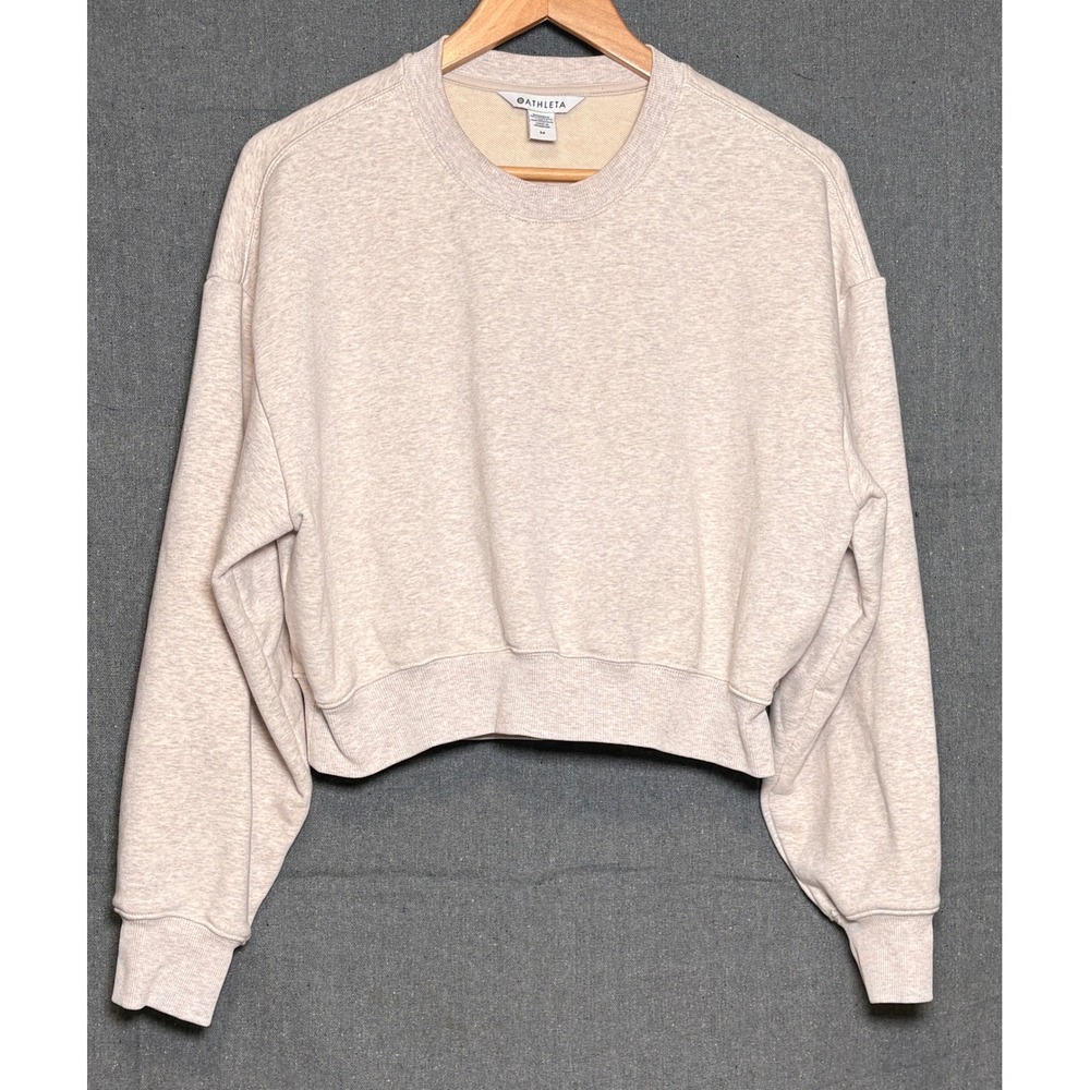 Athleta Coaster Luxe Sweatshirt Oatmeal Heather Cropped Pullover S/598609-11 M‎